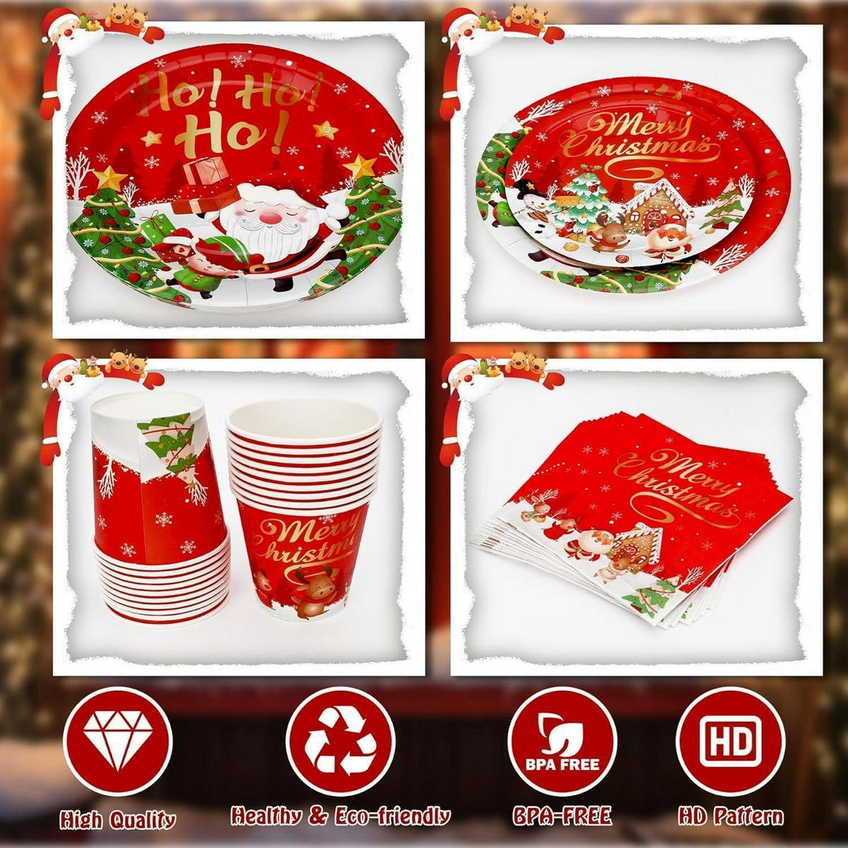 PARTYGESCHIRR Set Weihnachten 82-teilig für 20 Personen - Multicolor, Papier (22/22/4cm)
