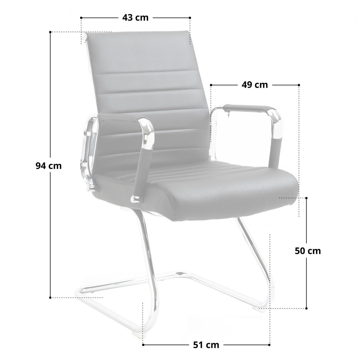 BESUCHERSTUHL OFFICE COMFORT 2er Set LB Kunstleder Schwarz - Silberfarben/Schwarz, Textil/Metall (56/94/64cm) - SVITA