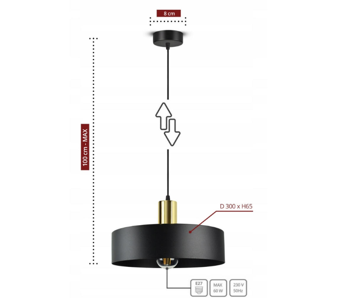 PENDELLEUCHTE BLACKSPOT - Goldfarben/Schwarz, Metall (30/30/100cm) - kiki design