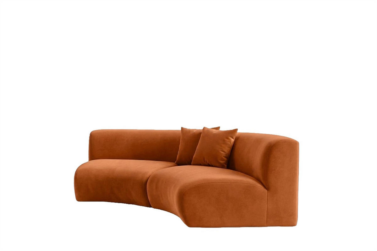SOFA Round, Velvet-Stoff Bluvel, Zimtfarbe, GRETA - Orange, Holz (294/70/89cm) - Kaiser Möbel