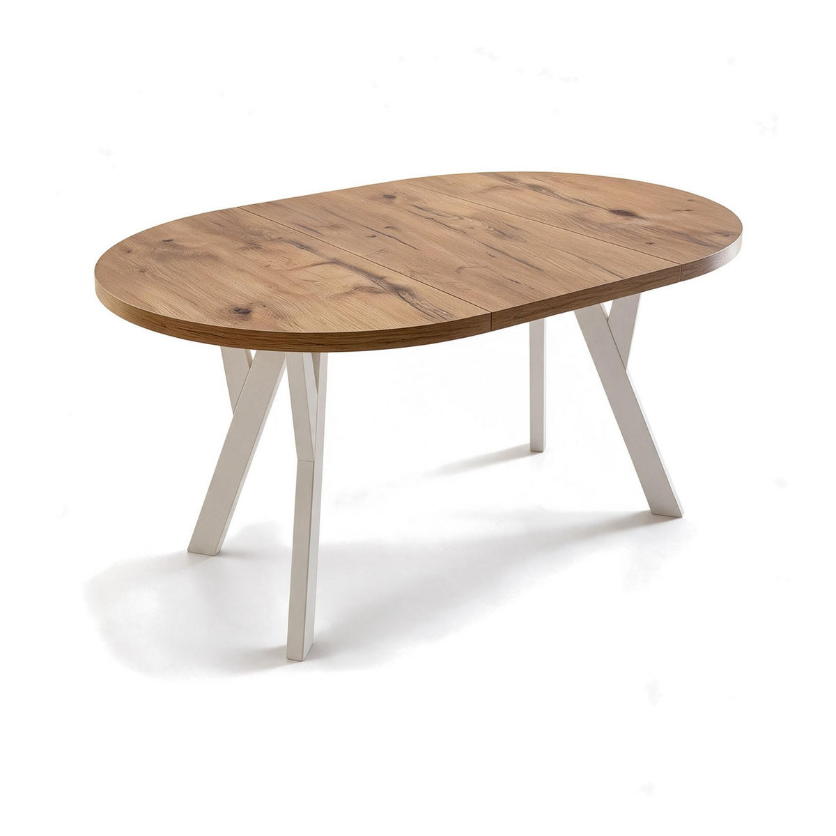 ESSTISCH ausziehbar rund ATO, 100-200 cm, Dekor Lancelot, weiße Holzbeine - Weiß/Braun, Holzwerkstoff/Buchenholz (100/100/77cm) - VENASI MÖBEL
