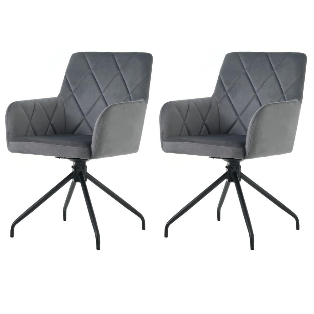 STUHL SET 2 Stück 360° Drehbarer mit Rautenmuster in anthrazit - Hellgrau, Textil (54/85/60cm) - KOMHTOM