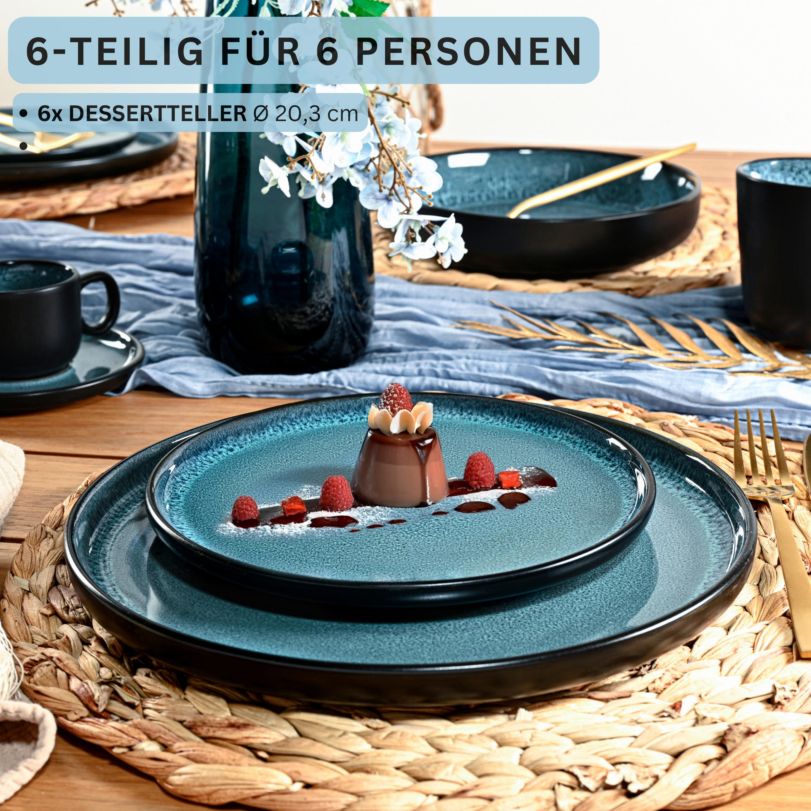 DESSERTTELLER SET VIGO - 6 teilig aus Steingut - Blau, Stein (20.3cm) - Sänger