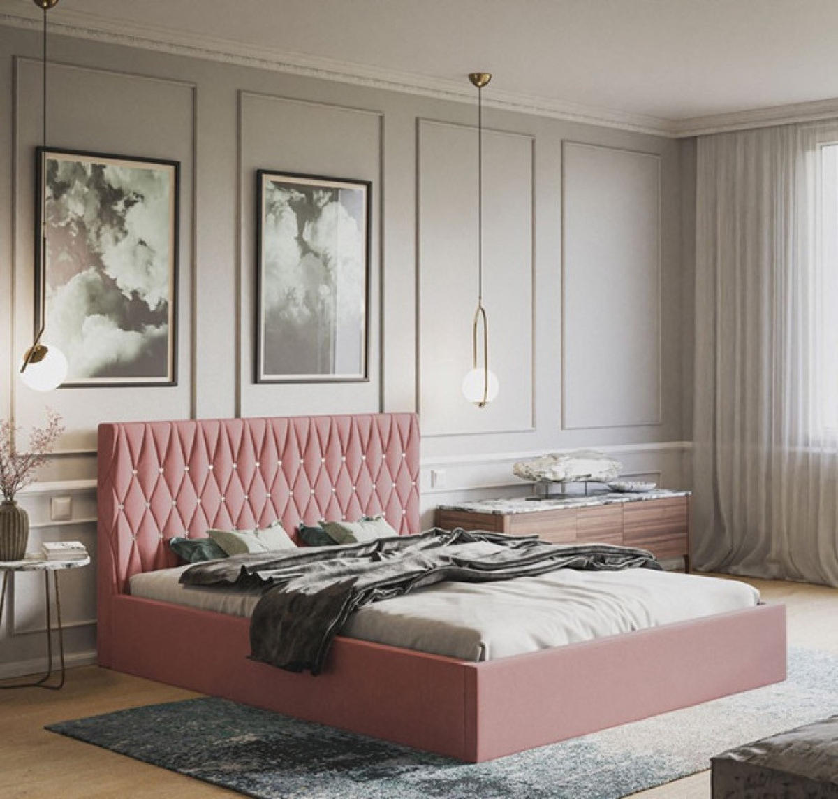 BETT Rosa OLDO Gepolstert Gepolstert Mit Bettkasten 180x200 cm - Pink/Schwarz, Textil (180/200cm) - Sepro Meble