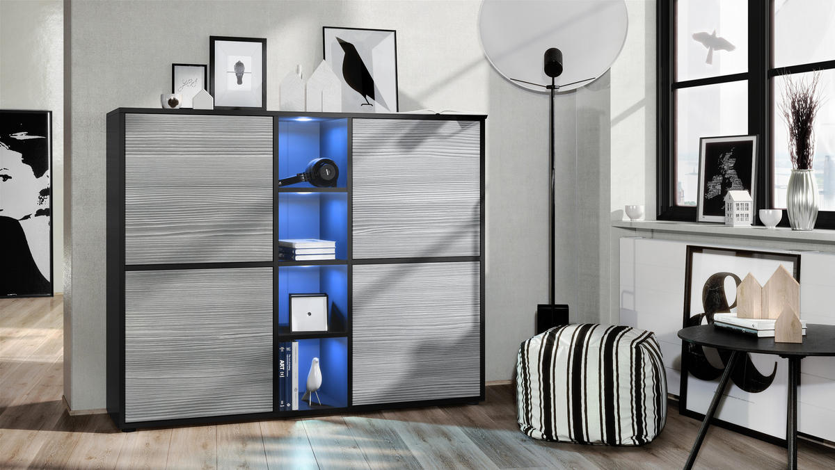 HIGHBOARD Cuba Türen in Avola-Anthrazit - Anthrazit, Holzwerkstoff (130.5/105.5/35.5cm) - Vladon