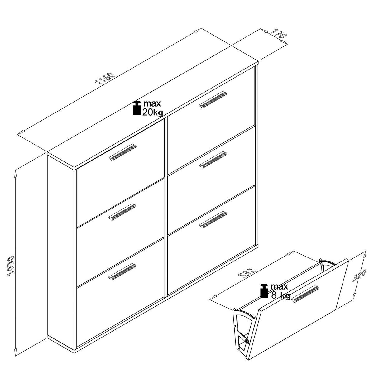 SCHUHKIPPER 116 cm - Weiß - Silberfarben/Weiß, Holzwerkstoff/Kunststoff (116/103/17cm) - home24