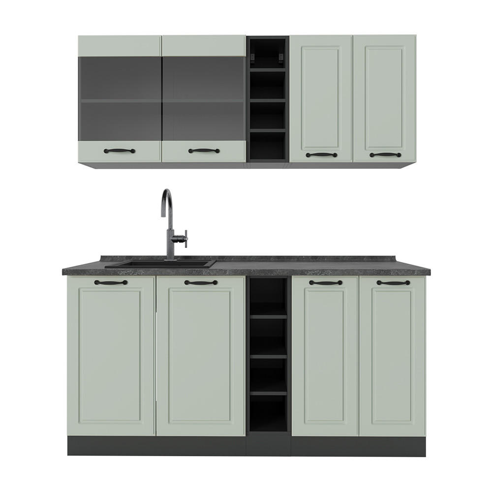 SINGLEKÜCHE R-Line, Mint Landhaus/Anthrazit, 160 cm Arbeitsplatte Anthrazit - Anthrazit/Grün, Holzwerkstoff (160/81.6/60cm) - Vicco