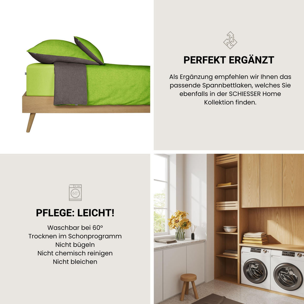 BETTWÄSCHESET Doubleface - Renforcé - 2-teilig - 155 x 220 cm - Grün-Dunkelgrau - Dunkelgrau/Grün, Textil (155/220cm) - SCHIESSER