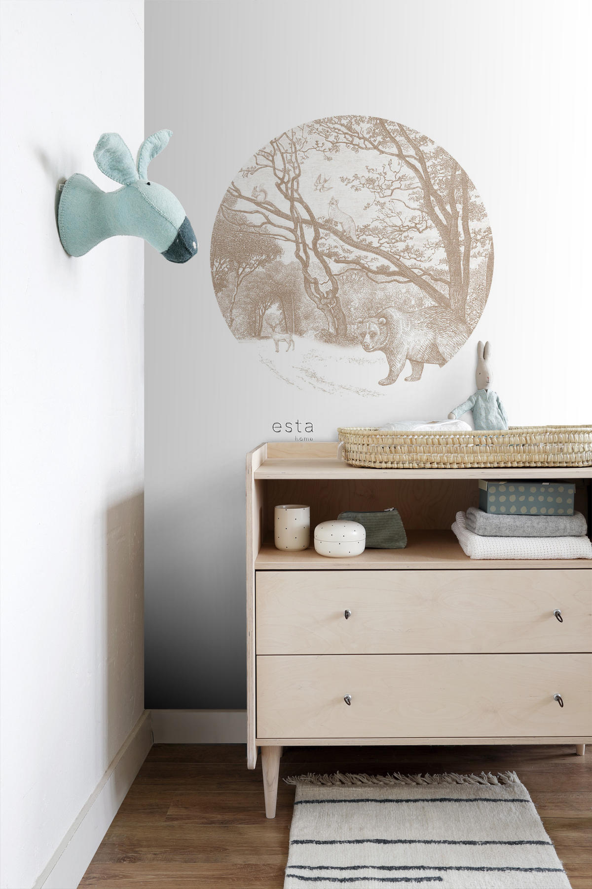 SELBSTKLEBENDE runde Tapete Wald mit Waldtieren Ø 70 cm - Braun, Papier (70/70/70cm) - ESTAhome