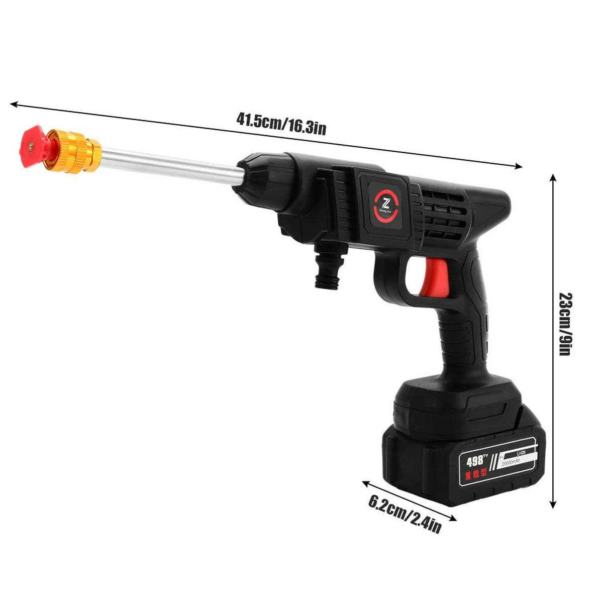 ELEKTRO-HOCHDRUCKREINIGER 200W, kabellos mit 2x5-Zellen Batterie - Schwarz, Metall (41.5/23cm) - Coonoor