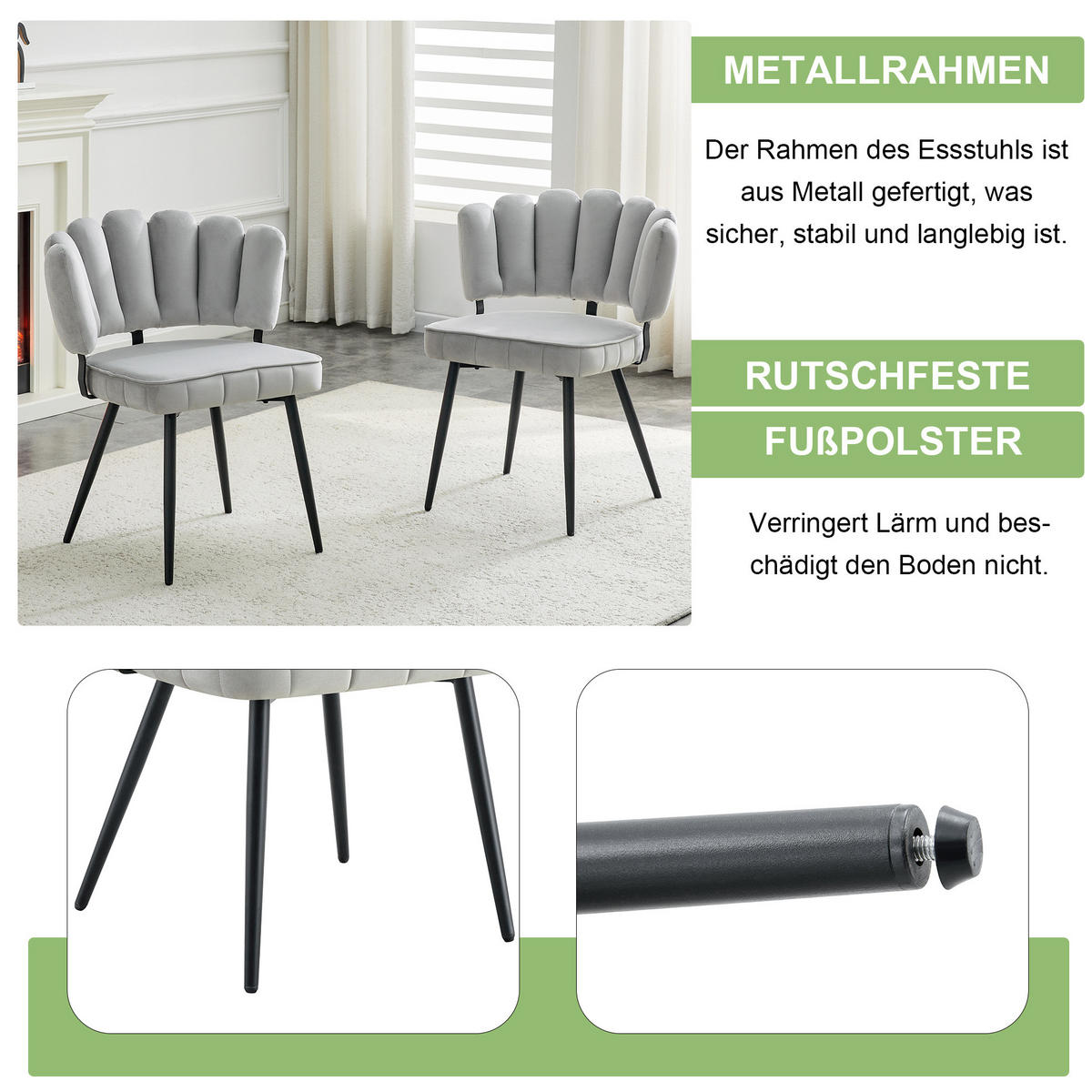 ESSZIMMERSTUHL 2er-Set mit Samtbezug 80 cm Hellgrau/Schwarz - Hellgrau, Metall (48/80/60cm) - Meubliv
