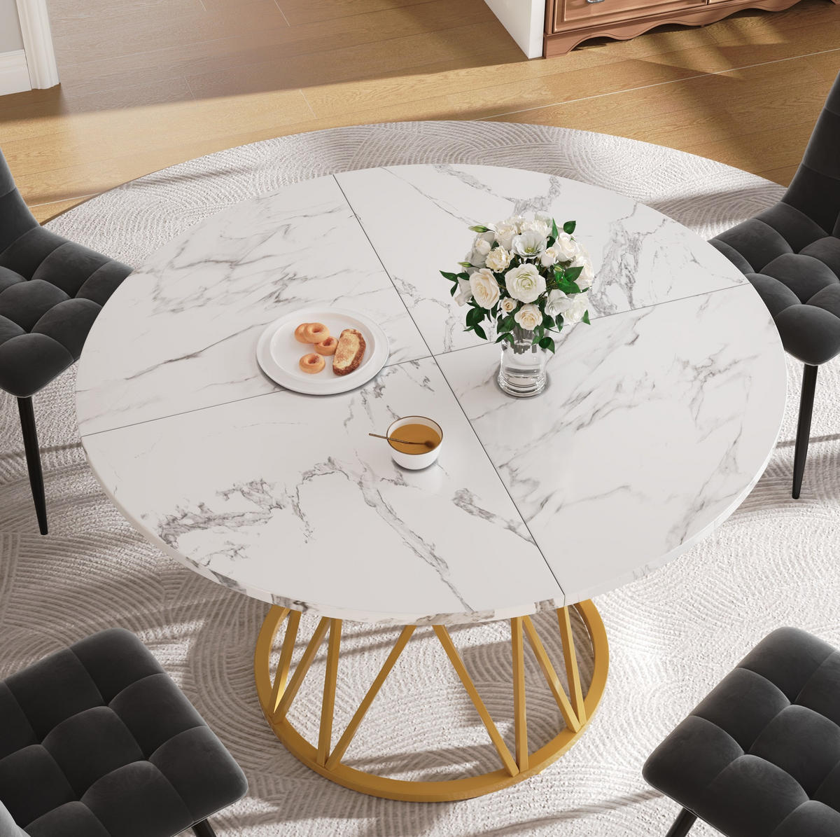 ESSTISCH 100/100/76 cm gold mit höhenverstellbaren Füßen aus MDF und Metall - Goldfarben, Holzwerkstoff (100/100/76cm) - OKWISH