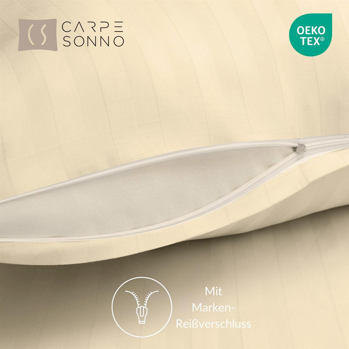 BETTWÄSCHE Damast 135x200 Creme gestreift - Bettbezug aus 100% Baumwolle - Creme, Textil (135/200cm) - Carpe Sonno