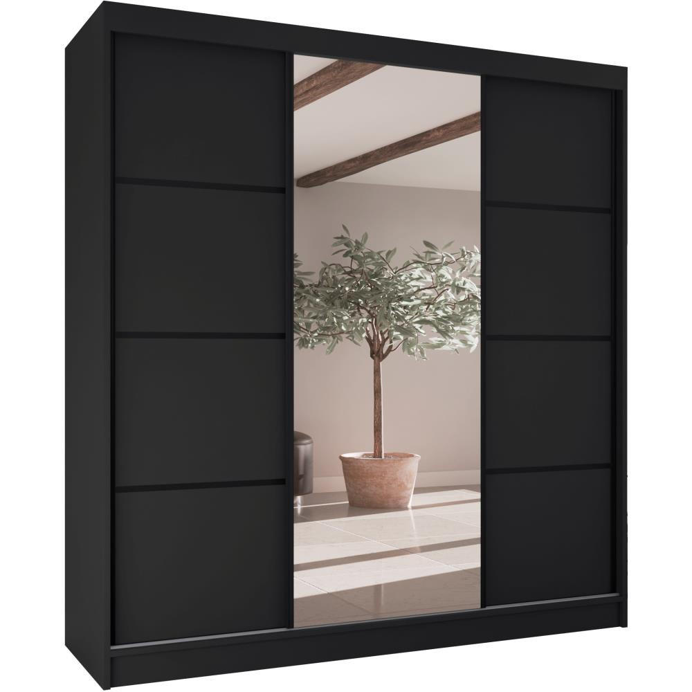 Beautysofa Schwebetürenschrank Schwarz 200x215x61 cm