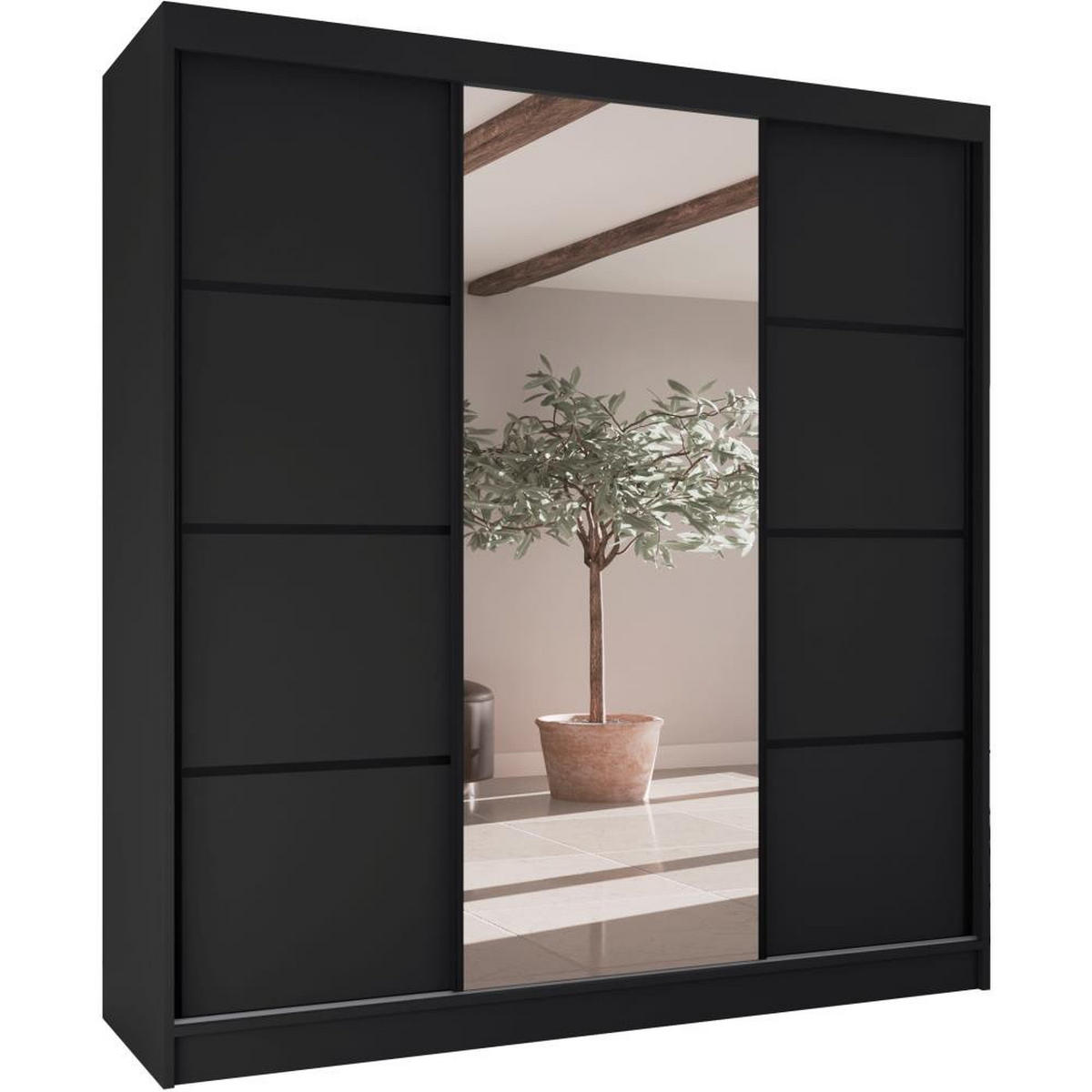 SCHWEBETÜRENSCHRANK Vilo II 200/61/215 schwarz - Schwarz, Holzwerkstoff (200/215/61cm) - Beautysofa