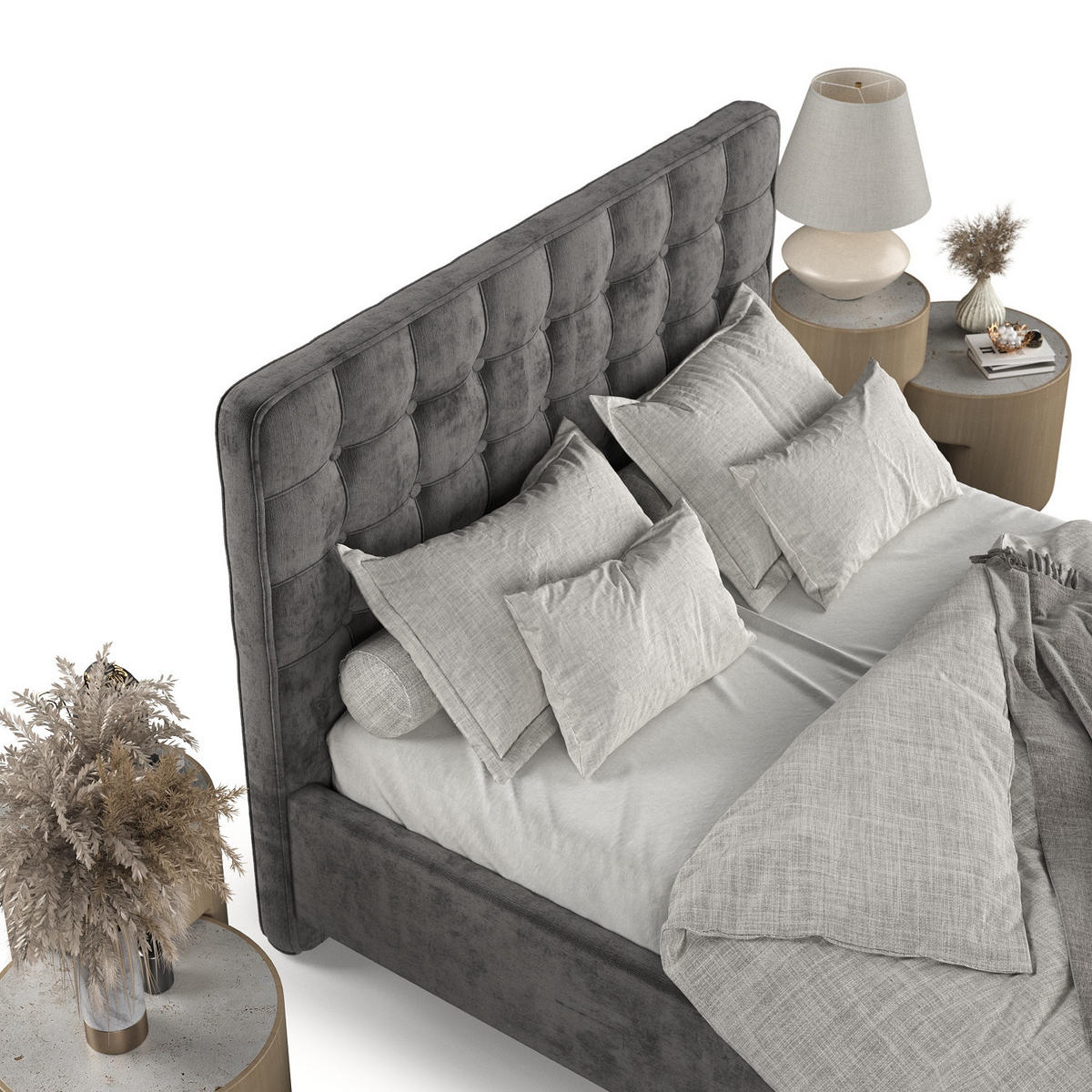 POLSTERBETT Paloma 180/200 cm Anthrazit im Lotta Stoff - Anthrazit/Naturfarben, Holz/Holzwerkstoff (180/200cm) - AltaBeds