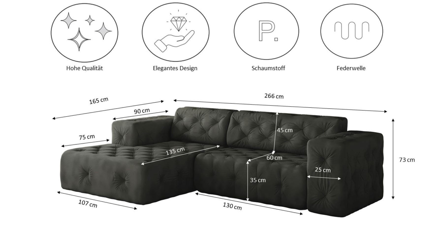 Thumbnail - Kaiser Möbel Ecksofa, Graphit, Textil, Füllung: Komfortschaum, L-Form,L-Form, 266x165 cm, Reach, Wohnzimmer, Sofas & Cou...