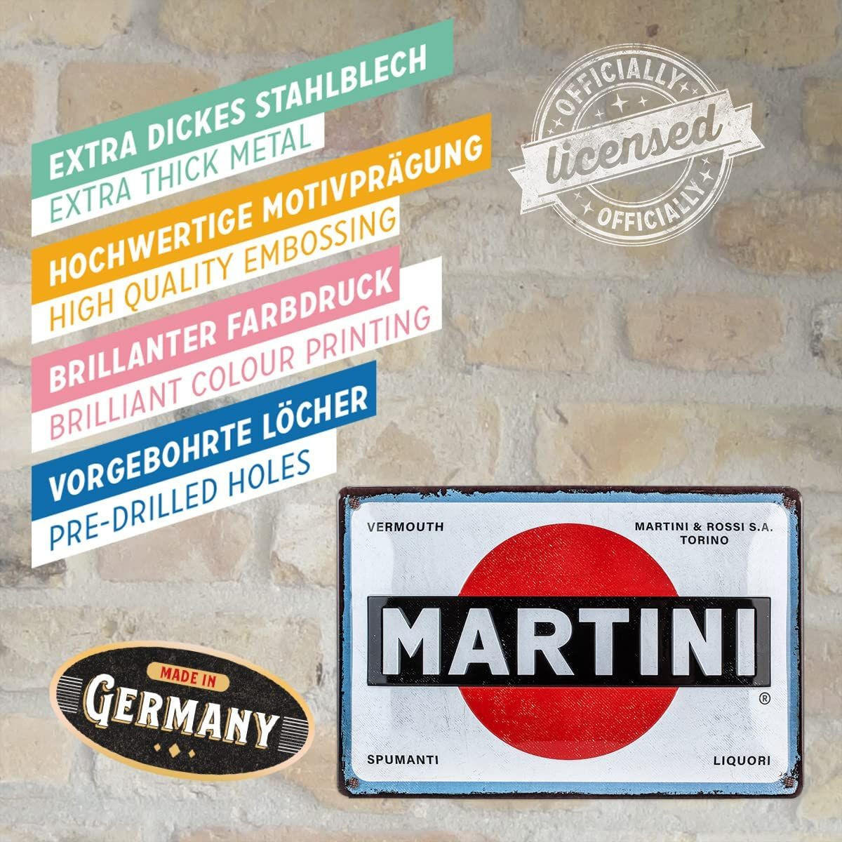 BLECHSCHILD 20/30 cm Martini Logo White - Multicolor, Metall (30/20/0.2cm) - Nostalgic-Art
