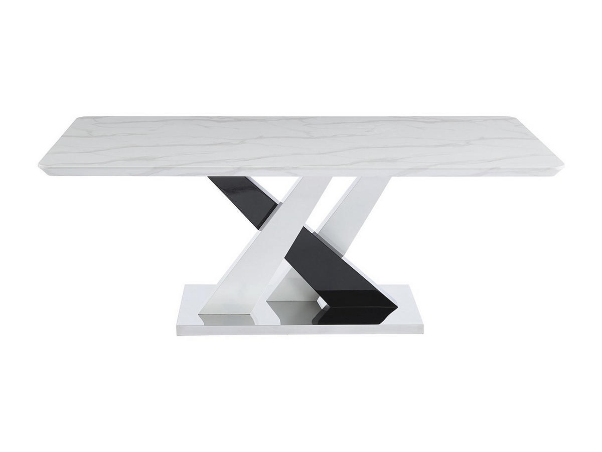 ESSTISCH 8 Personen - MDF & Edelstahl - Marmor-Optik Weiß & Schwarz - EVAELA - Schwarz, Holz (200/100/76cm) - Vente-Unique