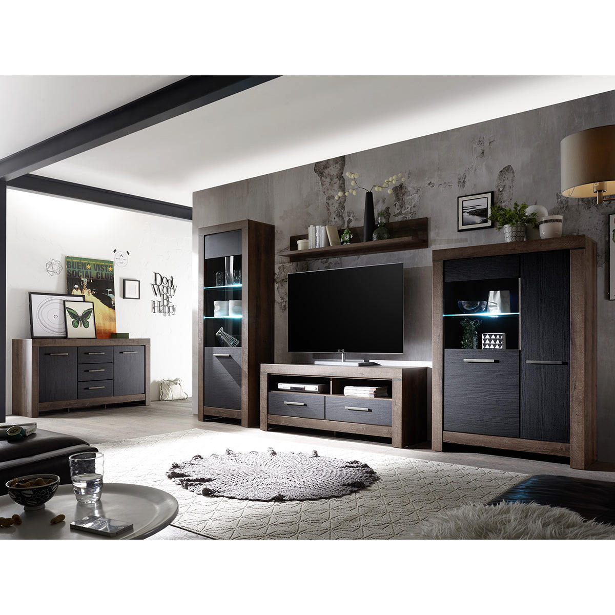 VITRINA Adam Drvo i crno - smeđa, drvni materijal (100/148/39cm) - Petits-meubles