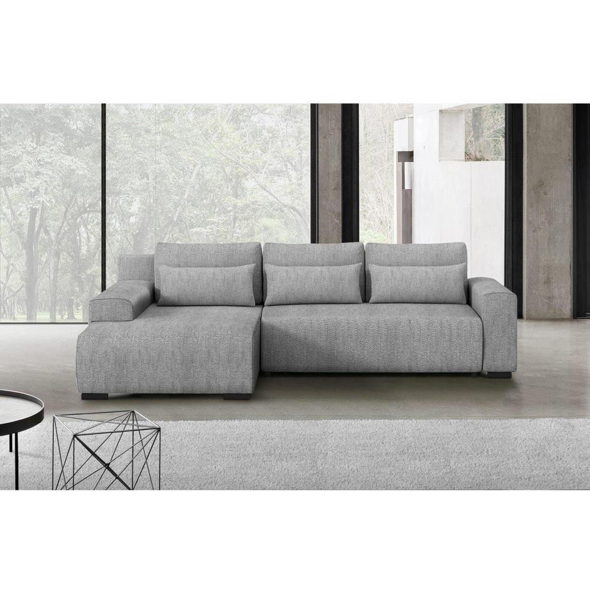 ECKSCHLAFSOFA Benny hellgrau links - Hellgrau/Schwarz, Kunststoff/Textil (271/185cm) - Beautysofa