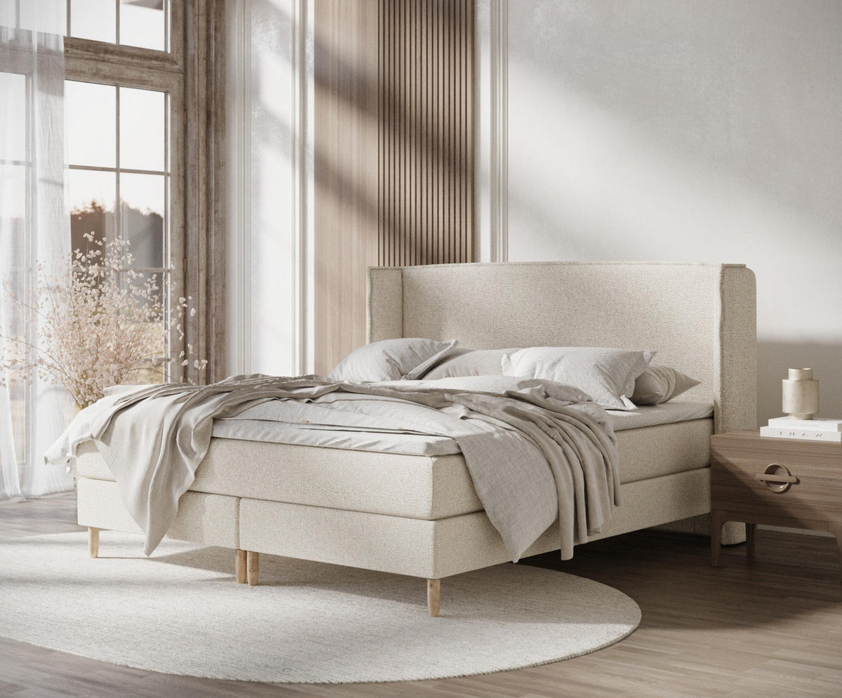 KONTINENTALBETT Ardis Creme 200/200 cm mit Matratze und Topper - Creme/Naturfarben, Holz/Holzwerkstoff (200/200cm) - Maison de Reve