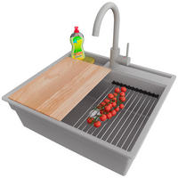 GRANITSPÜLE Oslo Pocket, 2-er set Grau 58/53 cm 1 Becken + Küchenarmatur 32/20 cm + Ablauf-Set + Küchenzubehörset ab 60er Unterschrank - Chromfarben/Beige, Kunststoff (58/20/53cm) - Primagran