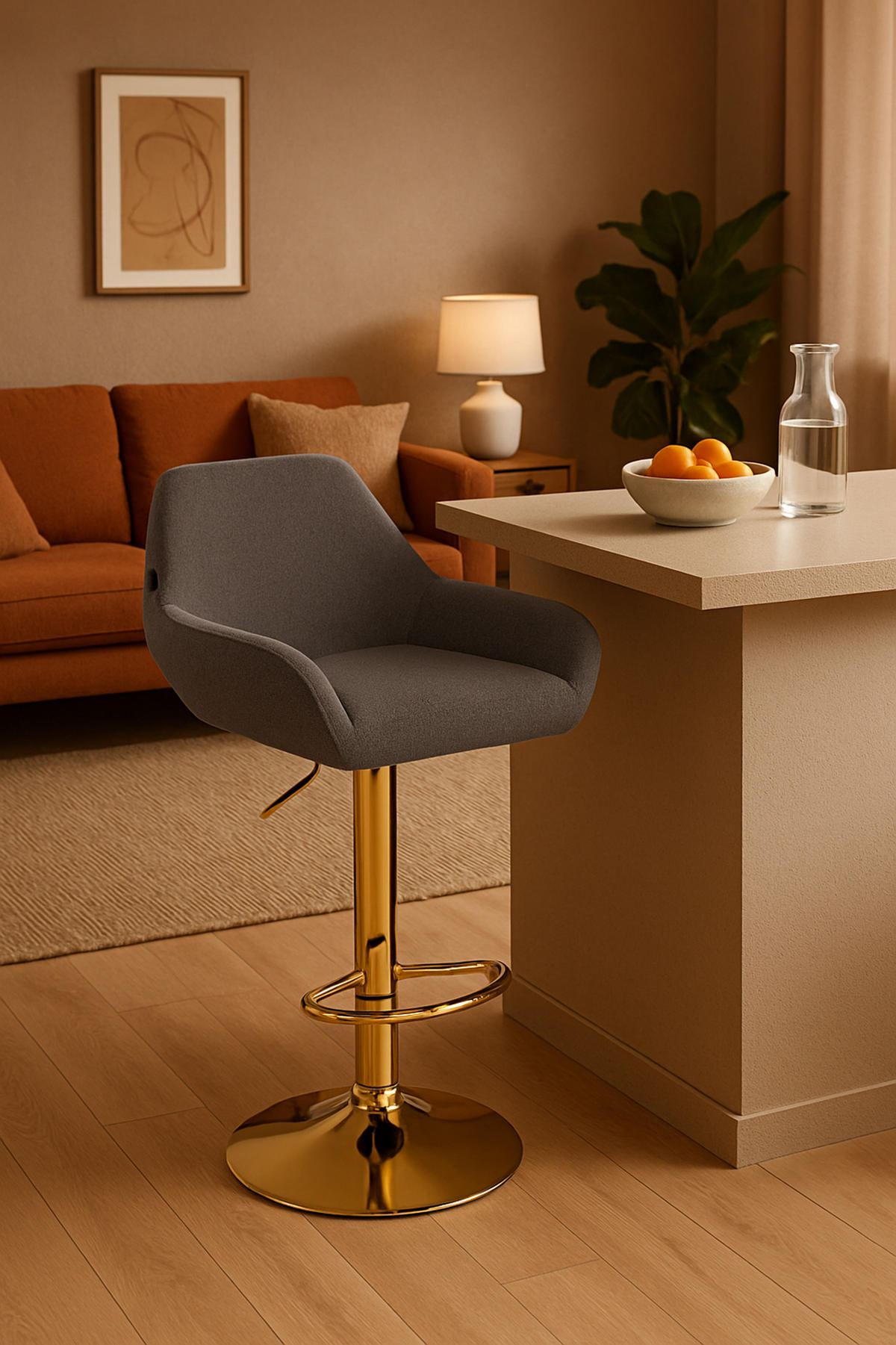 BARHOCKER 2er Set Prag Gold Stoff dunkelgrau - Dunkelgrau/Goldfarben, Textil/Metall (51/109/52cm) - TPFLiving