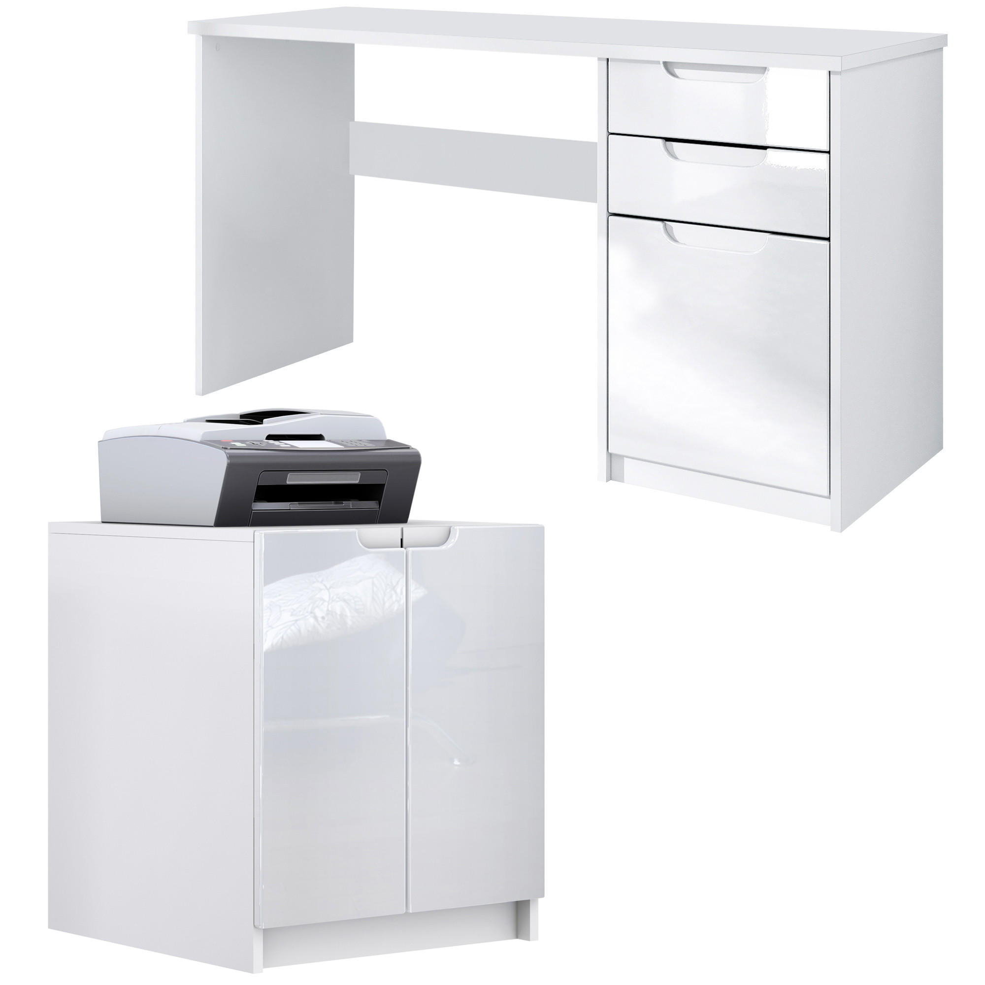 Vladon Büromöbelset Weiß Hochglanz 180x76x60 cm