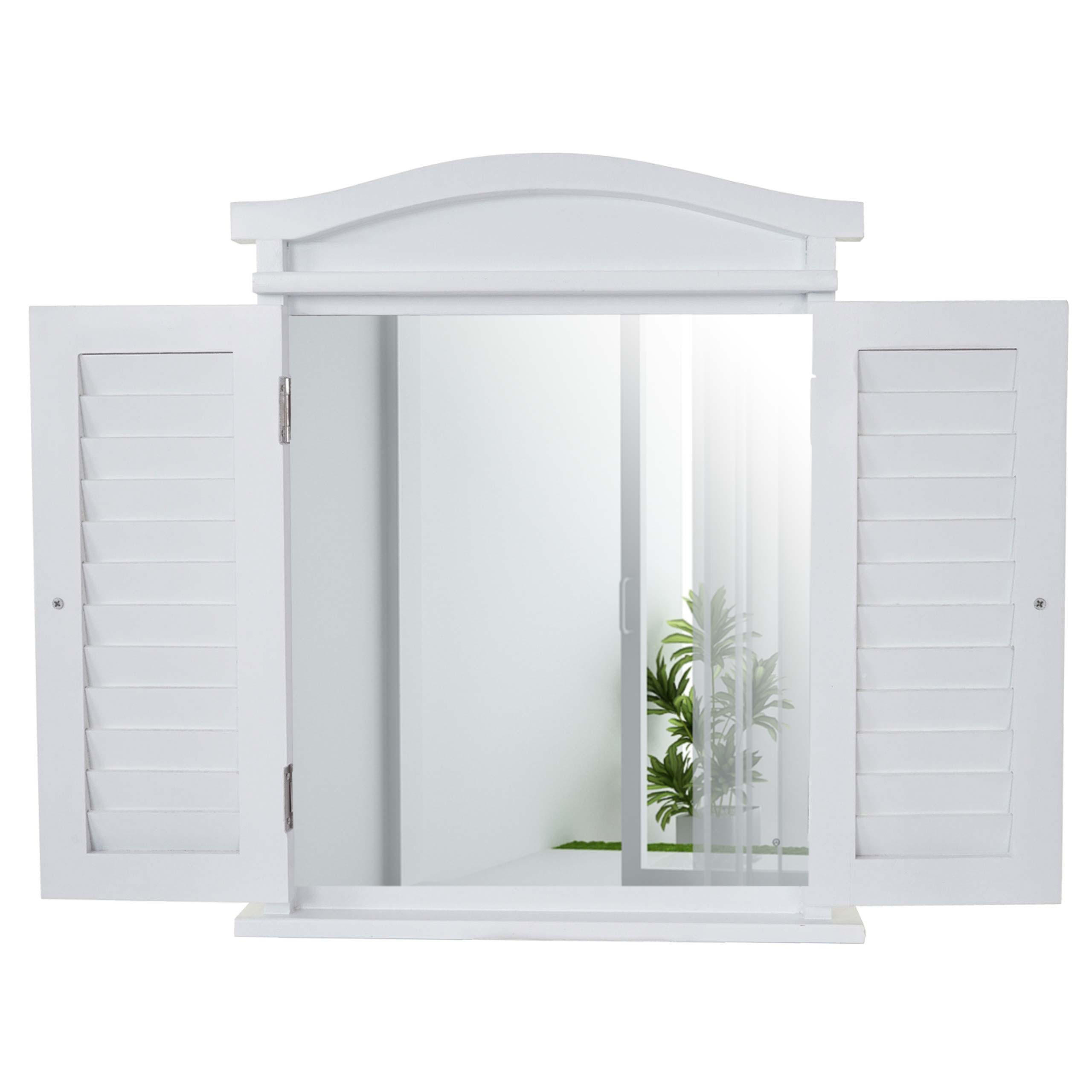 WANDSPIEGEL MIT FENSTERLÄDEN Reinweiß - Weiß, Holz (42/53/5cm) - MCW