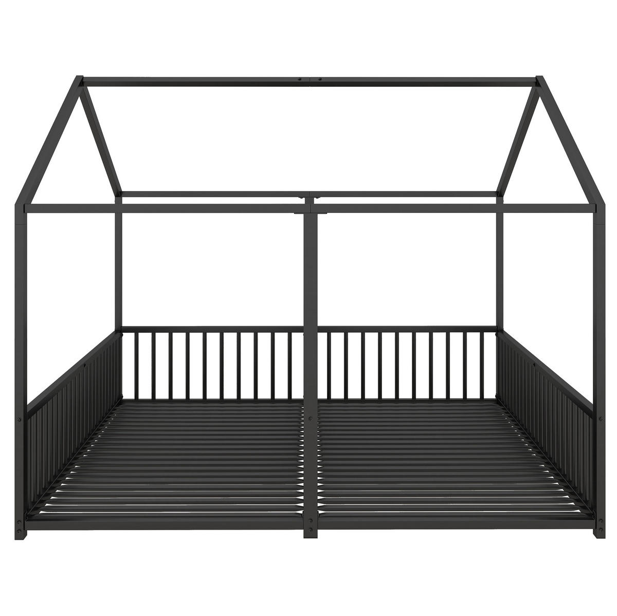 HAUSBETT 90/200 cm Schwarz aus Metall mit Hausform und Geländer - Schwarz, Metall (90/200cm) - OKMYHOME