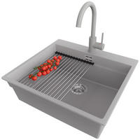 GRANITSPÜLE Oslo Max, 2-er set Grau 58/53 cm 1 Becken + Küchenarmatur 32/20 cm + Ablauf-Set + Aufrollbare Abtropffläche ab 60er Unterschrank - Chromfarben/Grau, Kunststoff (58/20/53cm) - Primagran