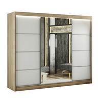 SCHWEBETÜRENSCHRANK Padwa 250 cm mit Spiegel 3-türig, Eiche sonoma und weiße Front - Weiß/Sonoma Eiche, Glas/Kunststoff (250/215/61cm) - Margaret Hadas24