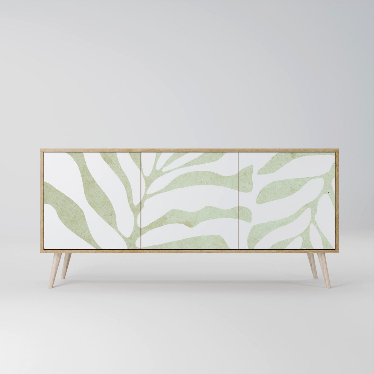 SIDEBOARD BOTANICAL SPARK, Eicheneffekt, 164,5x42x77,5 cm, 3 Türen - Eichefarben/Buchefarben, Holzwerkstoff/Buchenholz (164.5/77.5/42cm) - SpaceRebels