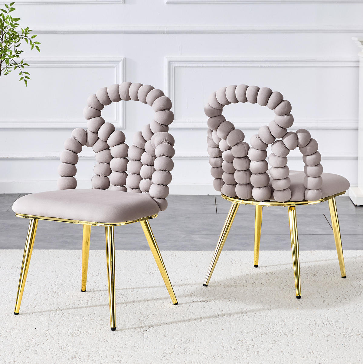 ESSZIMMERSTÜHLE 2er-Set Samt Light Gray mit Open-Back-Design - Hellgrau, Metall (50/86/48cm) - Meubliv