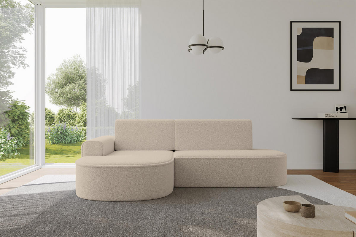 ECKSOFA mit Schlaffunktion und Bettkasten Ottomane Links MARI-L1-S - 283x167x85 cm Dunkelbeige Bouclé - Hellbraun/Schwarz, Holzwerkstoff/Kunststoff (283/167cm) - ALTDECOR