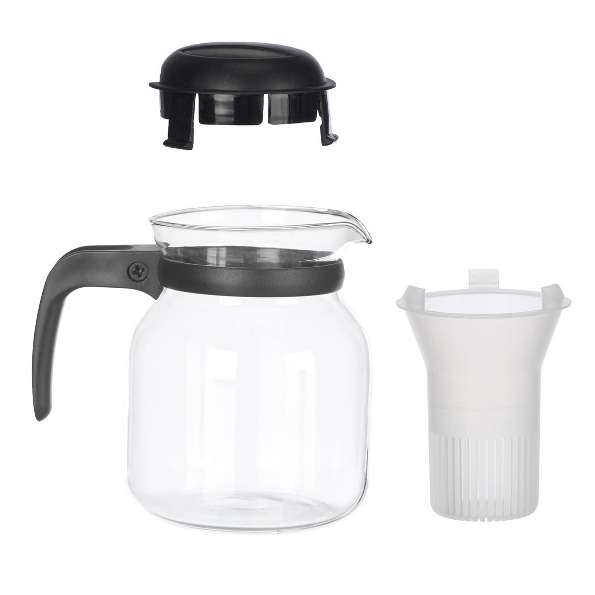 GLASKANNE mit Kaffe- und Teefilter 1,2 l - Schwarz, Glas (1.2L) - Vivalto