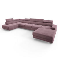 WOHNLANDSCHAFT GAIAN Lila Velours-Stoff mit Schlaffunktion - Lila, Holz (412/88/190cm) - MASSENO