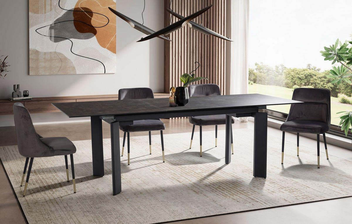 ESSTISCH Ausziehbar Keramik Glas Marmoroptik 180-240 MALTA, Schwarz 180x95x77 cm - Schwarz, Glas/Metall (95/180/77cm) - KADIMA DESIGN