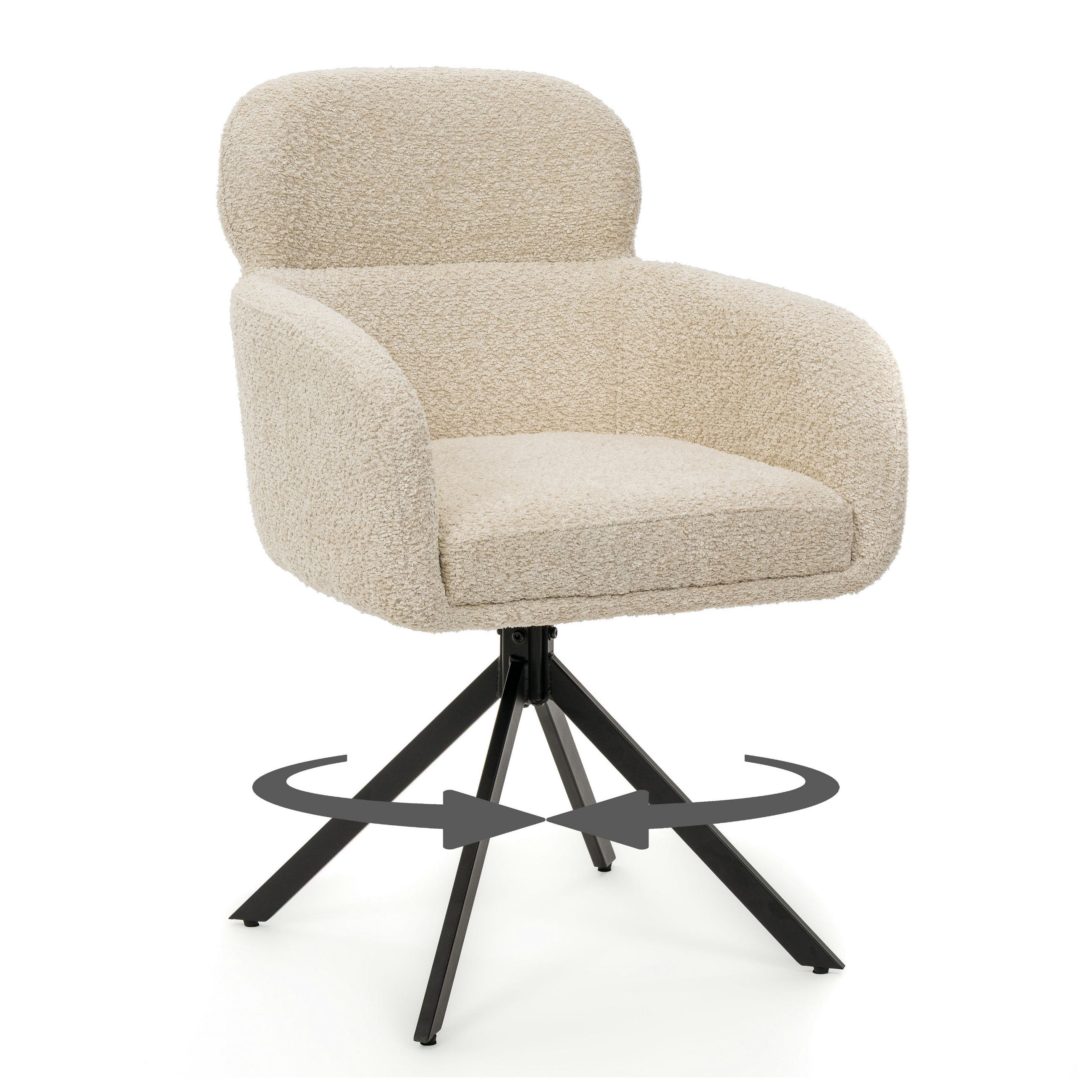STUHL BIONE drehbar gepolsterter mit Steppung - creme - Boucle - Creme/Schwarz, Textil/Metall (58/88/59cm) - NEW HOME