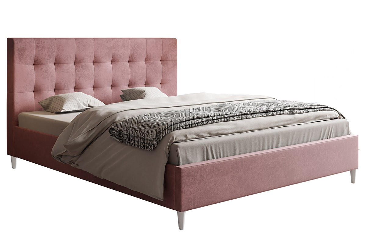 BETT Rosa LUXO 4 Gepolstert Auf Holzbeinen 120x200 cm - Rosa, Textil (120/200cm) - Sepro Meble