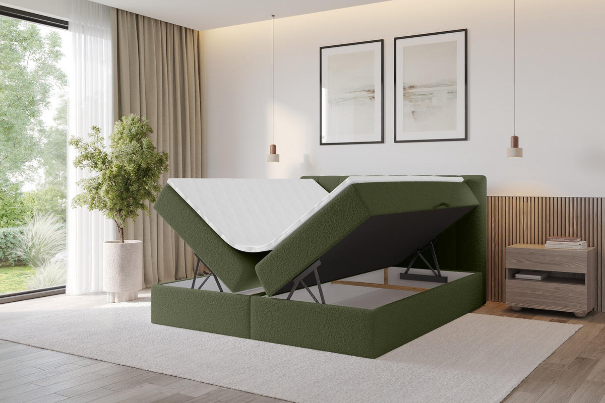 KONTINENTÁLNÍ POSTEL s matrací H3 - OTTA - 140x200 cm Zelená - zelená barva, kompozitní dřevo (140/200cm) - ALTDECOR