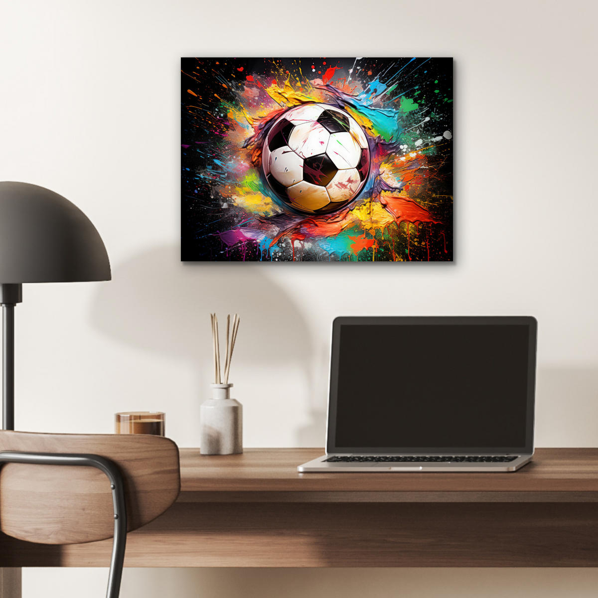 KOVOVÝ OBRAZ Futbal - Farba - Farby - Čierna - Biela 40x30 cm - biela, kov (40/30cm) - MuchoWow