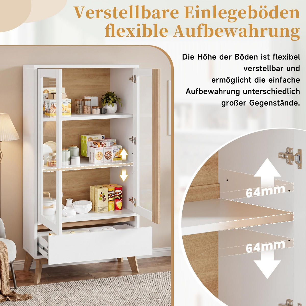 KÜCHENSCHRANK 80/150/40 cm Holzwerkstoff Weiß-Holzfarben MIT VERSTELLBAREN EINLEGEBÖDEN für Esszimmer - Weiß, Holzwerkstoff (40/150/80cm) - Rolipo