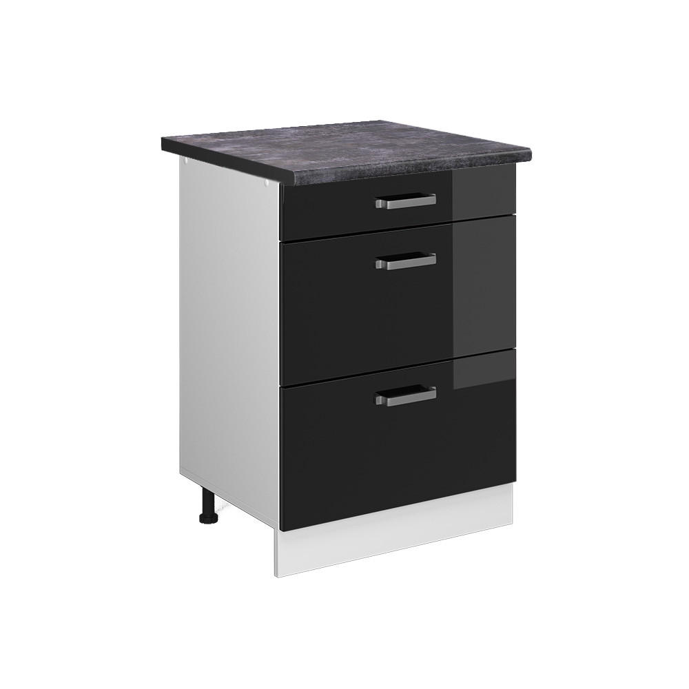 KÜCHENUNTERSCHRANK R-Line Schwarz Hochglanz 60 cm mit Schubladen AP Anthrazit - Schwarz Hochglanz/Schwarz, Holzwerkstoff (60/81.6/60cm) - Vicco