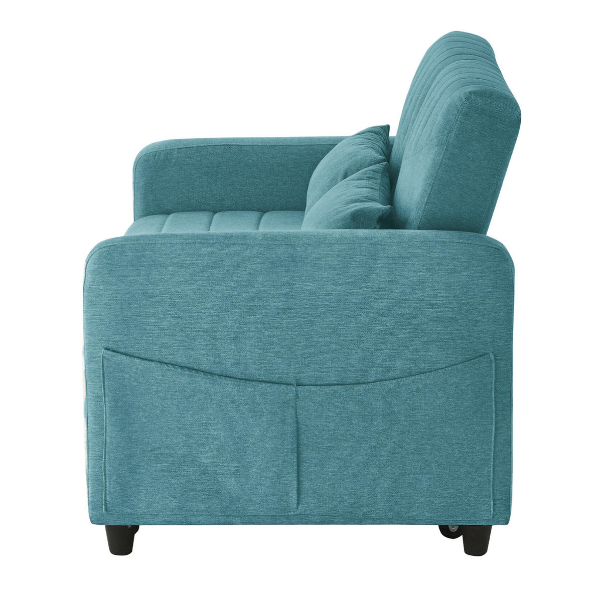 SCHLAFSOFA aus Baumwoll-Leinen-Stoff 166x95 cm Antik Blaugrün mit Ausziehfunktion, 3-fach verstellbarer Rückenlehne und 2 Kissen - Petrol, Kunststoff (114/82.5/77cm) - Modfu