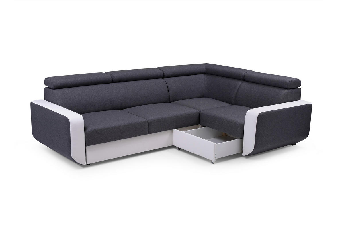 ECKSOFA MIRA Grau Geflochtener Stoff mit Schlaffunktion - Grau, Holz (263/184cm) - MASSENO