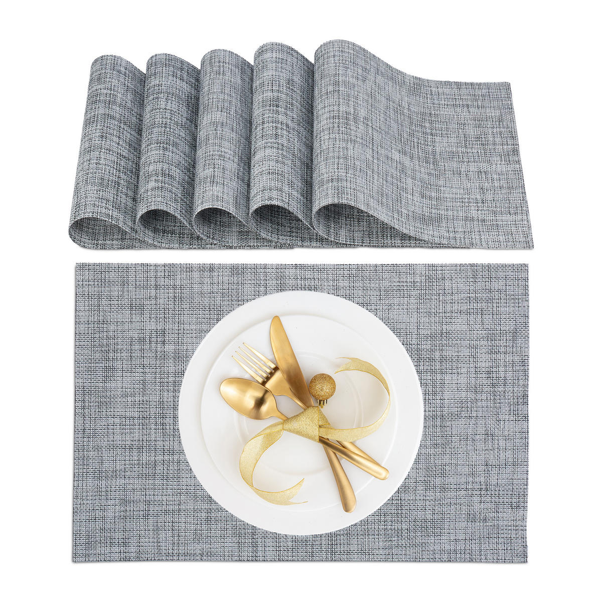 6TLG.TISCHSET - Grau, Kunststoff/Textil (30/45/0.1cm) - Relaxdays