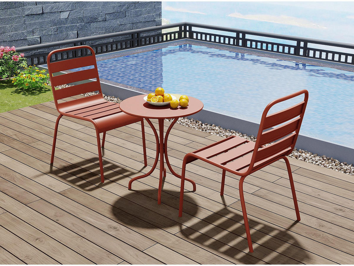 GARTENTISCH - 2 -Sitzer - Stahl - terracotta - MIRMANDE - Braun, Metall (60/60/70cm) - Vente-Unique