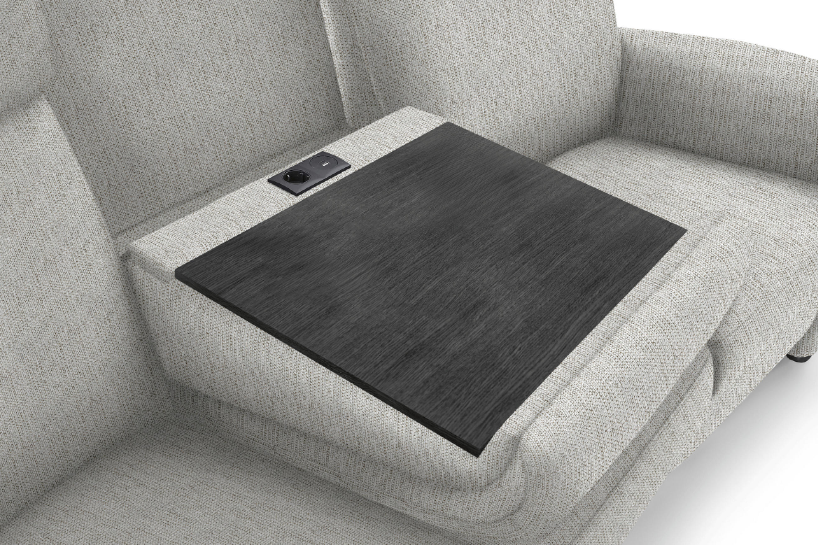 Grünes Funktionssofa mit ausklappbarem Tisch 